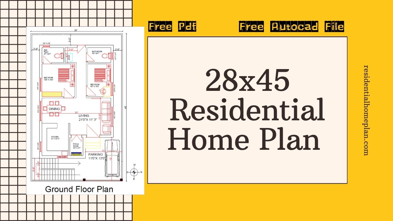 28x45 residential home plan east face