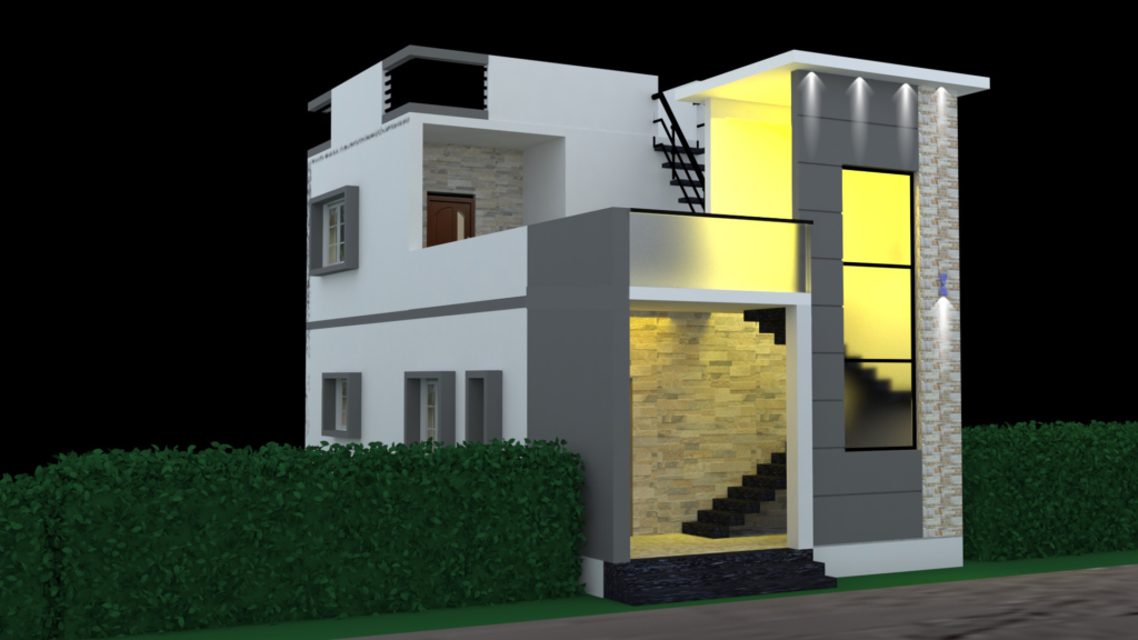 3d home design 1bhk : Right Side View