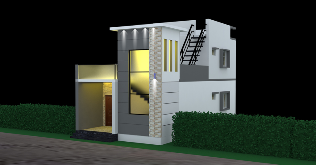 3d home design 1bhk : Night View 