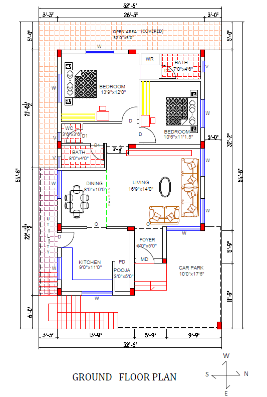 East Face House Plan With Vastu-Top 3 32'6