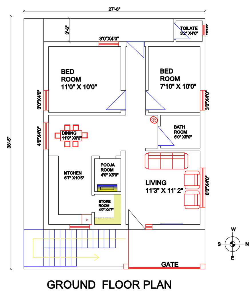 27'6"x38'5" House Plan 