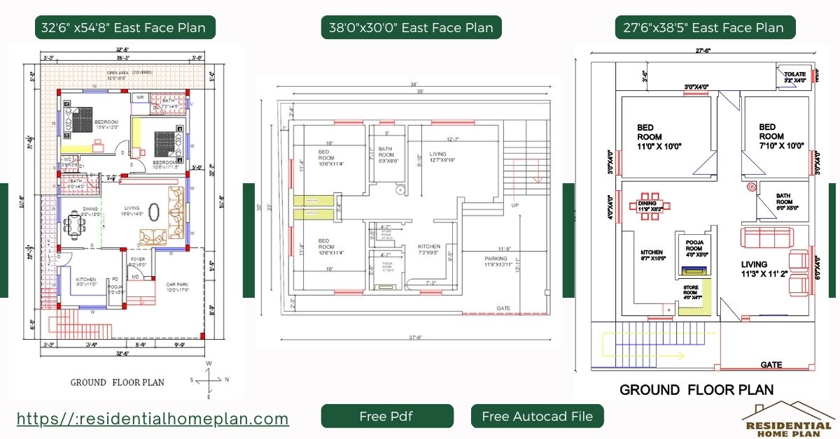 Top 3 32'6"x54'8", 38'0"x30'0", 27'6"x38'5" House Plan