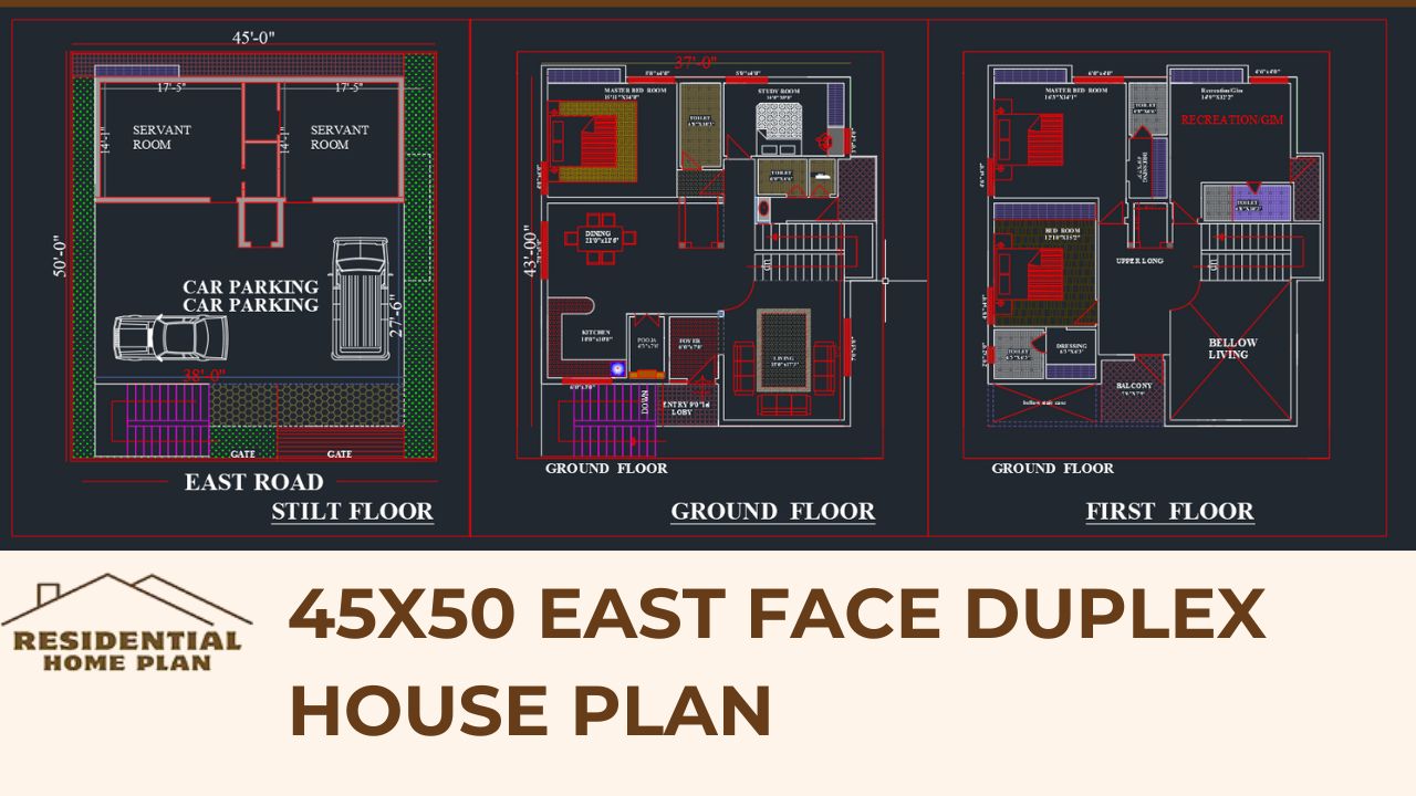 45x50 East Face House Plan