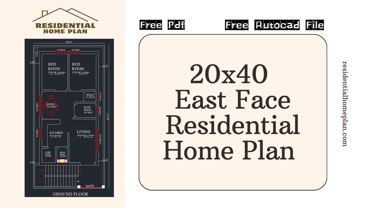 20x40 East Face House Plan