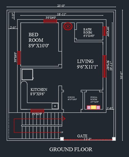 25x30 East Facing House Plan