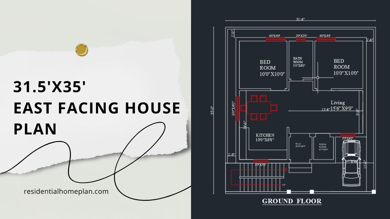 31.5'x35' East Facing House Plan