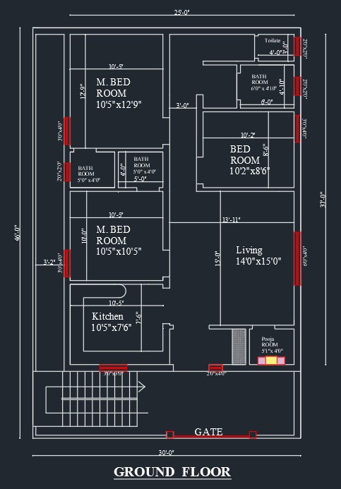 25x37 East Face Residential Home Plan(Vrushabaya)