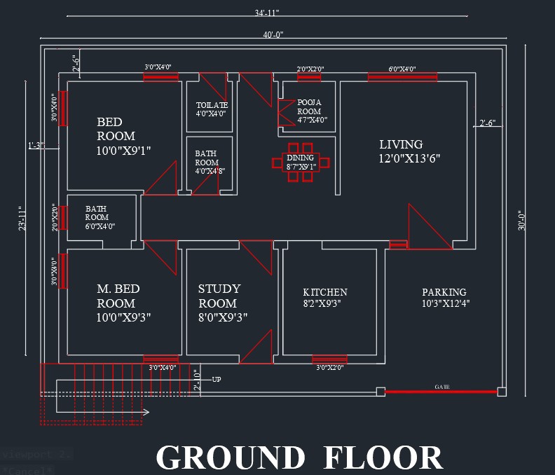 40x30 South Face House Plan(Dhvajaya)