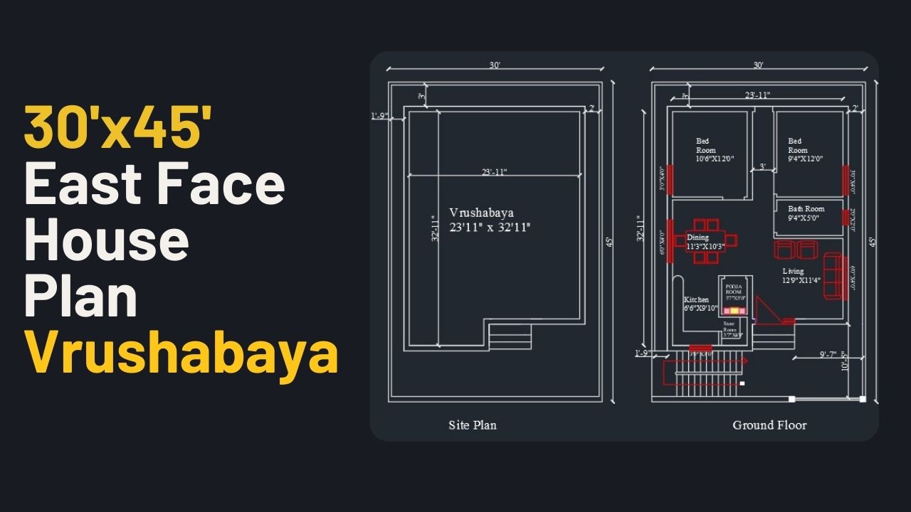 30x45 East Facing House Plan Vrushabaya