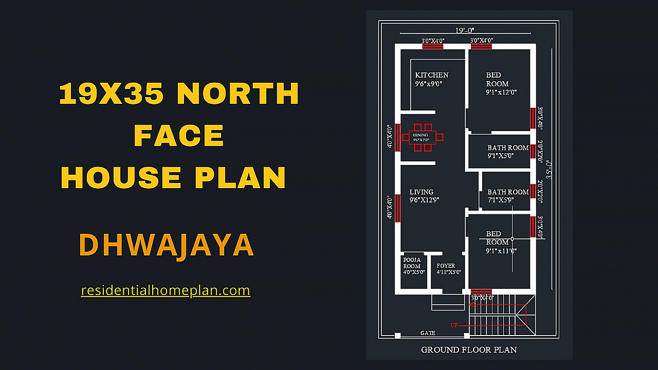 19x35 North Facing House Plan Dhwajaya