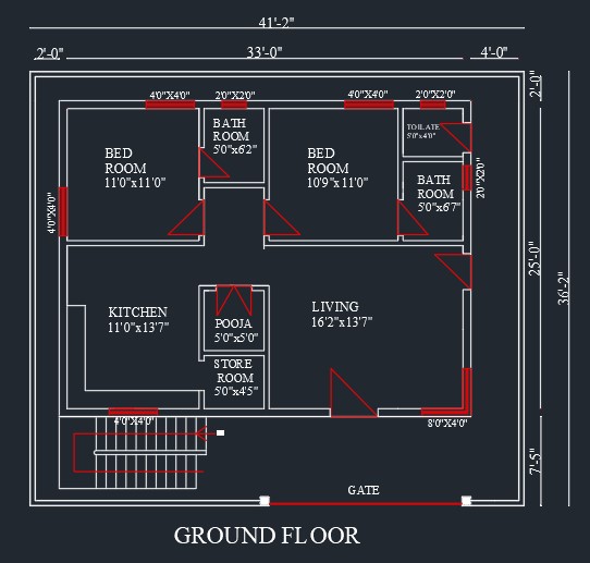 33x25 East Face House Plan Dhvajaya