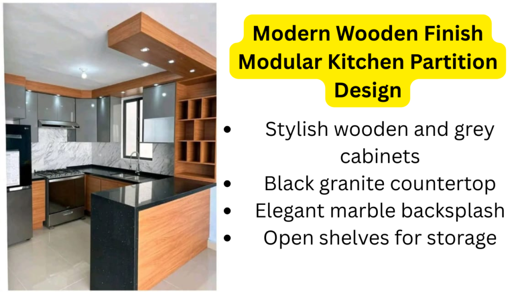 Modern Wooden Finish Modular Kitchen Partition Design