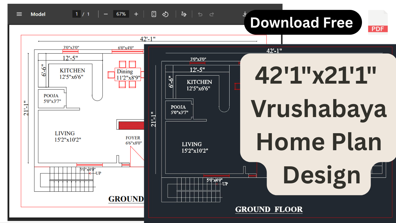 42'1"x21'1" North Face House Plan Vrushabaya